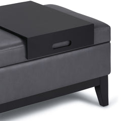 Oregon 42 inch Wide Storage Ottoman Bench with Tray in Stone Grey Vegan Leather