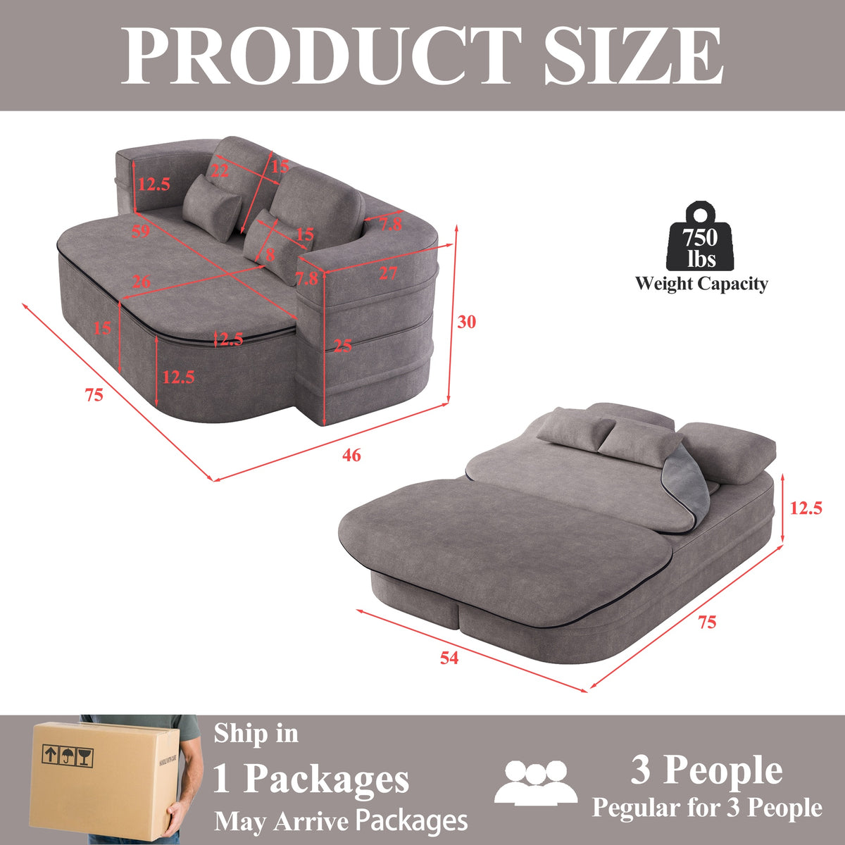 75''2-in-1 Foldable Sofa,Convertible Sleeper Foam Sofa Bed with Multi Functional Blanket, Chenille Floor folding sofa bed,  Floor Sofa Lounge Sofa for Living Room Bedroom Lounge Studio
