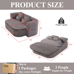 75''2-in-1 Foldable Sofa,Convertible Sleeper Foam Sofa Bed with Multi Functional Blanket, Chenille Floor folding sofa bed,  Floor Sofa Lounge Sofa for Living Room Bedroom Lounge Studio
