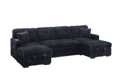 Modern Style Convertible Sectional 3pc Corduroy Fabric Upholstered Sleeper Sofa Two Storage Chaises Black Finish Primary Living Room