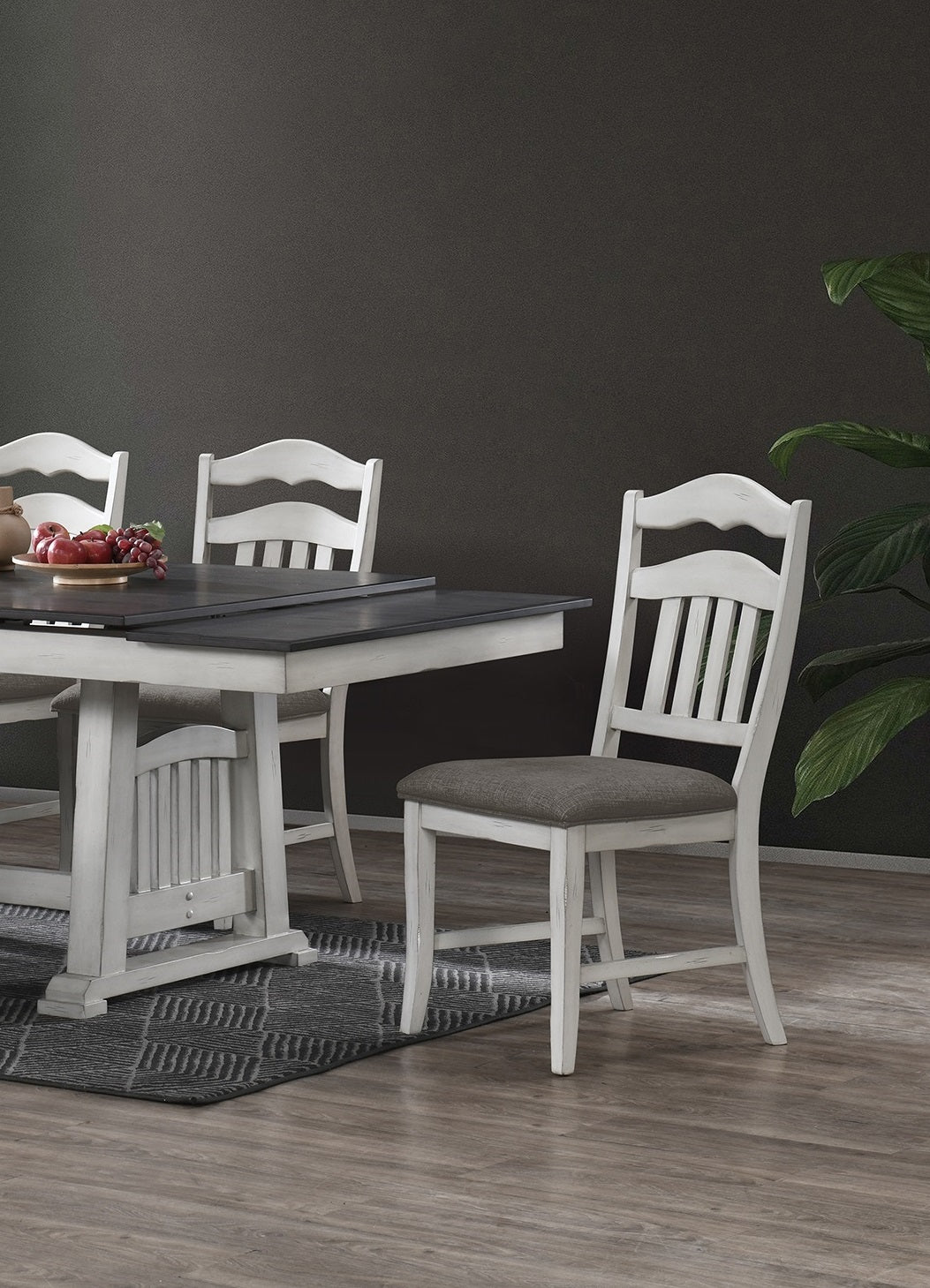 Antique White 7pc Dining Set Table w 2x Leaves Ladder Back 6x Chairs Classic Look Dining Room