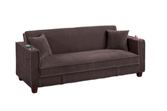 Chocolate Finish Contemporary Style 1pc Convertible Sofa Square Arms Wooden Legs Hidden Storage Matching Throw Pillow USB Port Primary Living Room