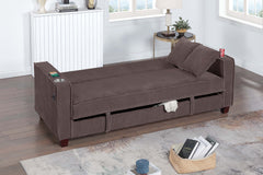 Chocolate Finish Contemporary Style 1pc Convertible Sofa Square Arms Wooden Legs Hidden Storage Matching Throw Pillow USB Port Primary Living Room