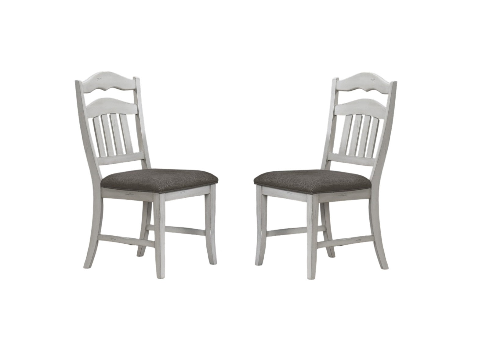 Contemporary Antique White Side Chairs Upholstered Cushion Seat Ladder Back 2pc Dining Chairs