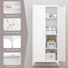 Metal Adjustable 2 Doors Metal Storage Cabinet Kitchen Pantry Cabinet With Adjustable Shelves all Steel Cabinet Locker For Kitchen, Living Room, Dining Room And Office
