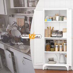 Metal Adjustable 2 Doors Metal Storage Cabinet Kitchen Pantry Cabinet With Adjustable Shelves all Steel Cabinet Locker For Kitchen, Living Room, Dining Room And Office