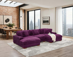 Large Seating Corduroy Upholstered Double Chaise Sectional