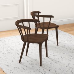 Minimalist Kingsley Mid-Century Modern Dining Chair (Set of 2) Brown Solid Wood Upholstery for Home Kitchen
