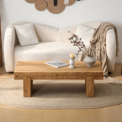 47.6" Farmhouse Solid Wood Coffee Table – Rectangular Rustic Accent Table for Living Room or Home Office, Low Profile Cocktail Table