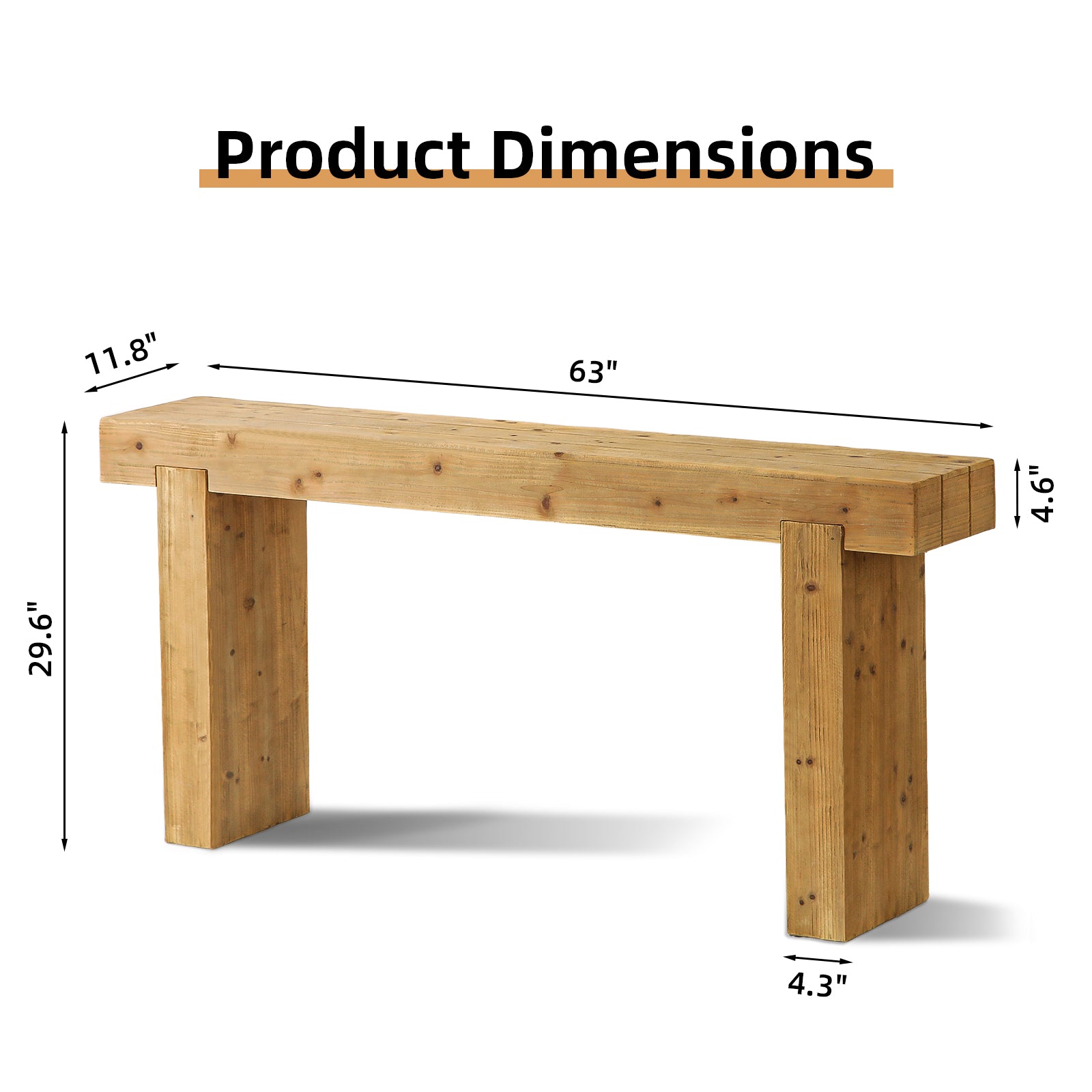 63" Solid Wood Console Table – Rustic Farmhouse Sofa Table for Entryway, Hallway, or Behind Couch, Narrow Rectangular Design