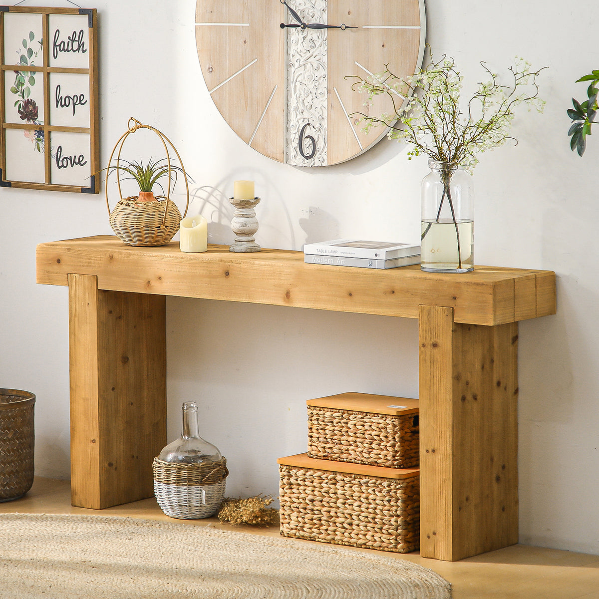 63" Solid Wood Console Table – Rustic Farmhouse Sofa Table for Entryway, Hallway, or Behind Couch, Narrow Rectangular Design