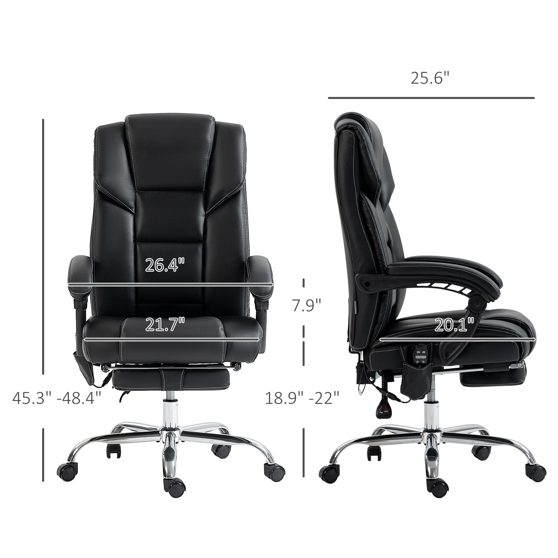 Vinsetto Massage Office Chair with 6 Vibration Points, Lumbar Heated PU Leather Reclining Computer Chair with Adjustable Height, Footrest, Tilt Function, Black