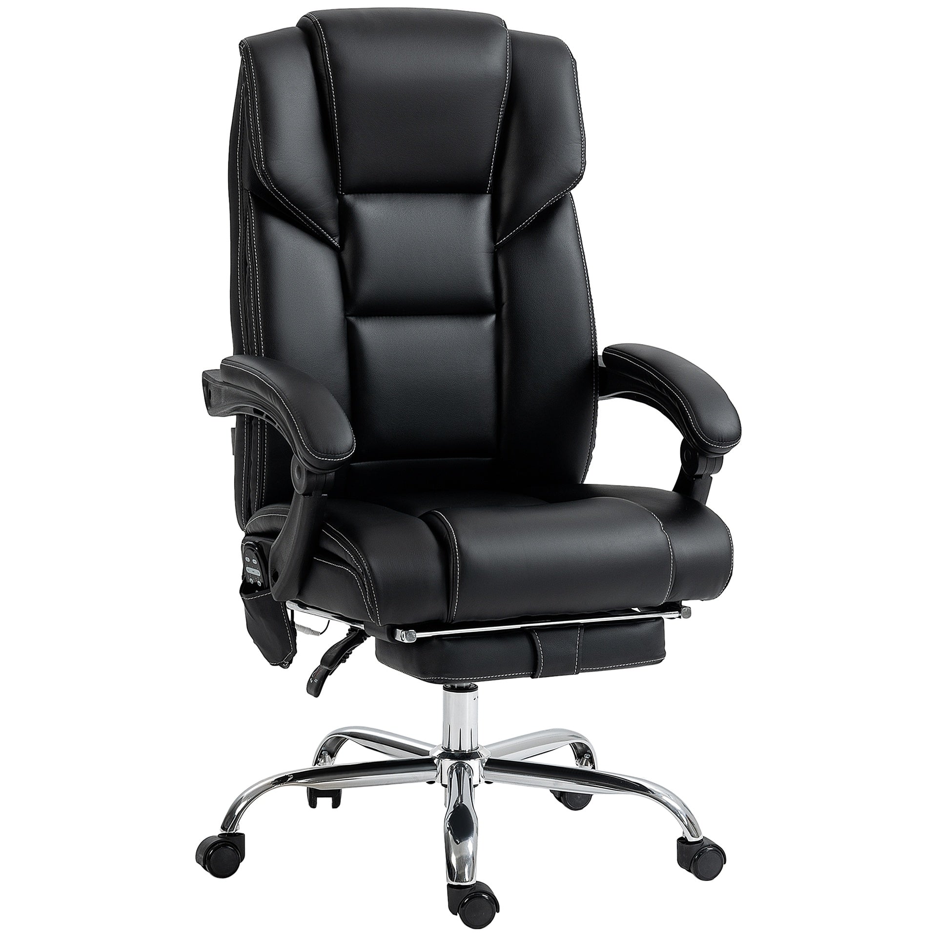 Vinsetto Massage Office Chair with 6 Vibration Points, Lumbar Heated PU Leather Reclining Computer Chair with Adjustable Height, Footrest, Tilt Function, Black