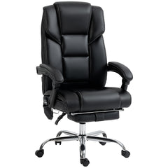Vinsetto Massage Office Chair with 6 Vibration Points, Lumbar Heated PU Leather Reclining Computer Chair with Adjustable Height, Footrest, Tilt Function, Black