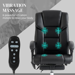 Vinsetto Massage Office Chair with 6 Vibration Points, Lumbar Heated PU Leather Reclining Computer Chair with Adjustable Height, Footrest, Tilt Function, Black