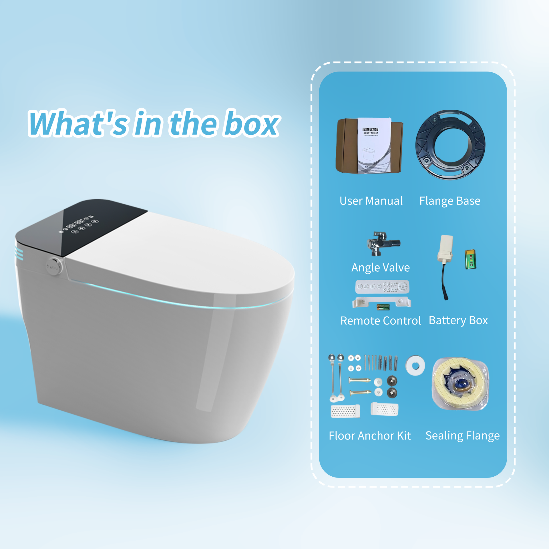 Tankless Smart Toilet With Bidet Built In, One-piece Bidet Toilet Seat, Auto Flush,Heated Seat, Warm Water and Dry, Adjustable Temp,Remote Control Side Know
