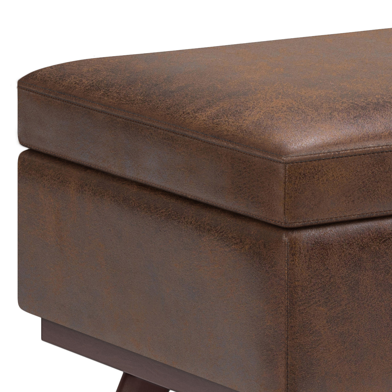 Owen 42 inch Wide Lift Top Large Coffee Table Storage Ottoman in Distressed Chestnut Brown Vegan Leather