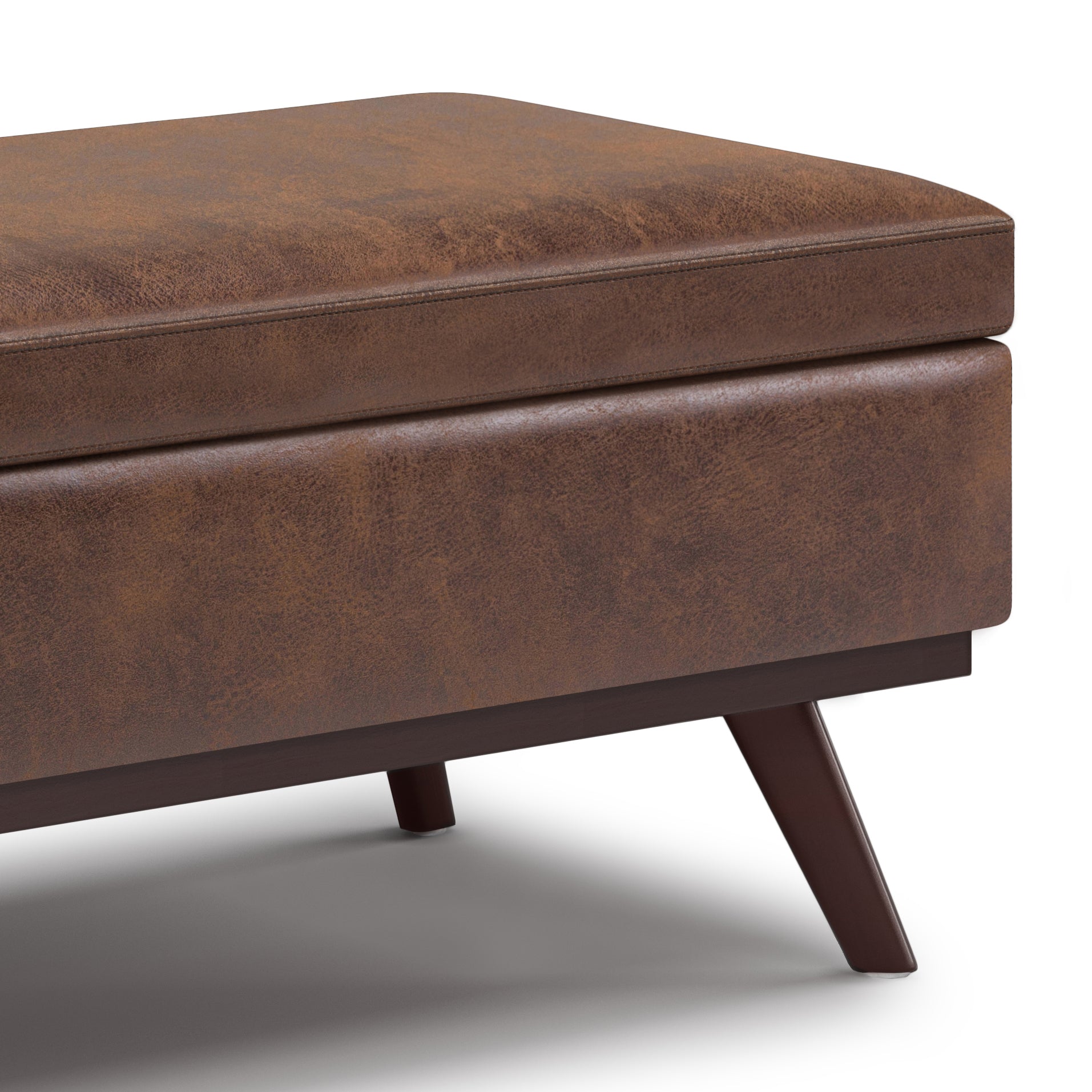 Owen 42 inch Wide Lift Top Large Coffee Table Storage Ottoman in Distressed Chestnut Brown Vegan Leather