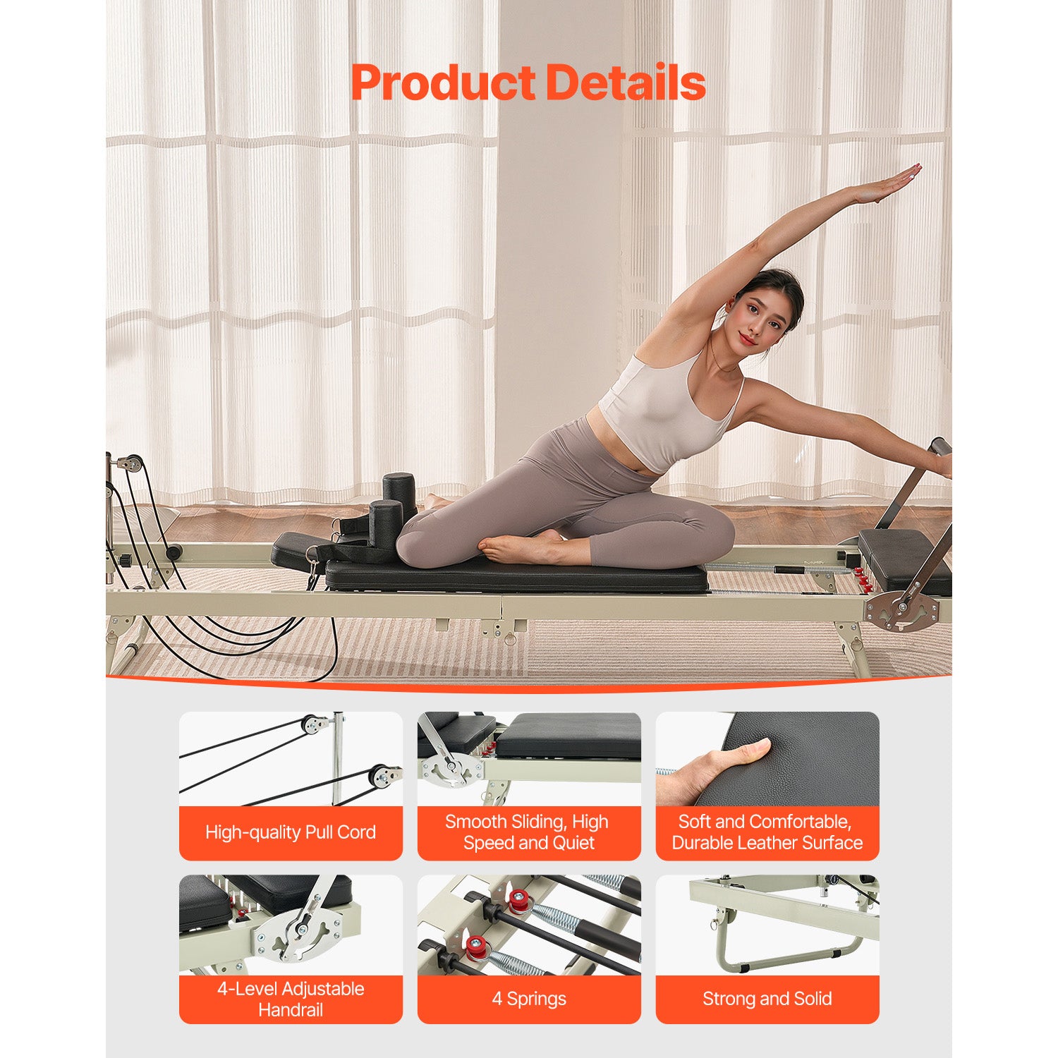 Foldable Pilates Reformer Pilates Machine Home Gym Equipment with Resistance