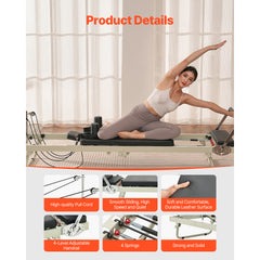 Foldable Pilates Reformer Pilates Machine Home Gym Equipment with Resistance