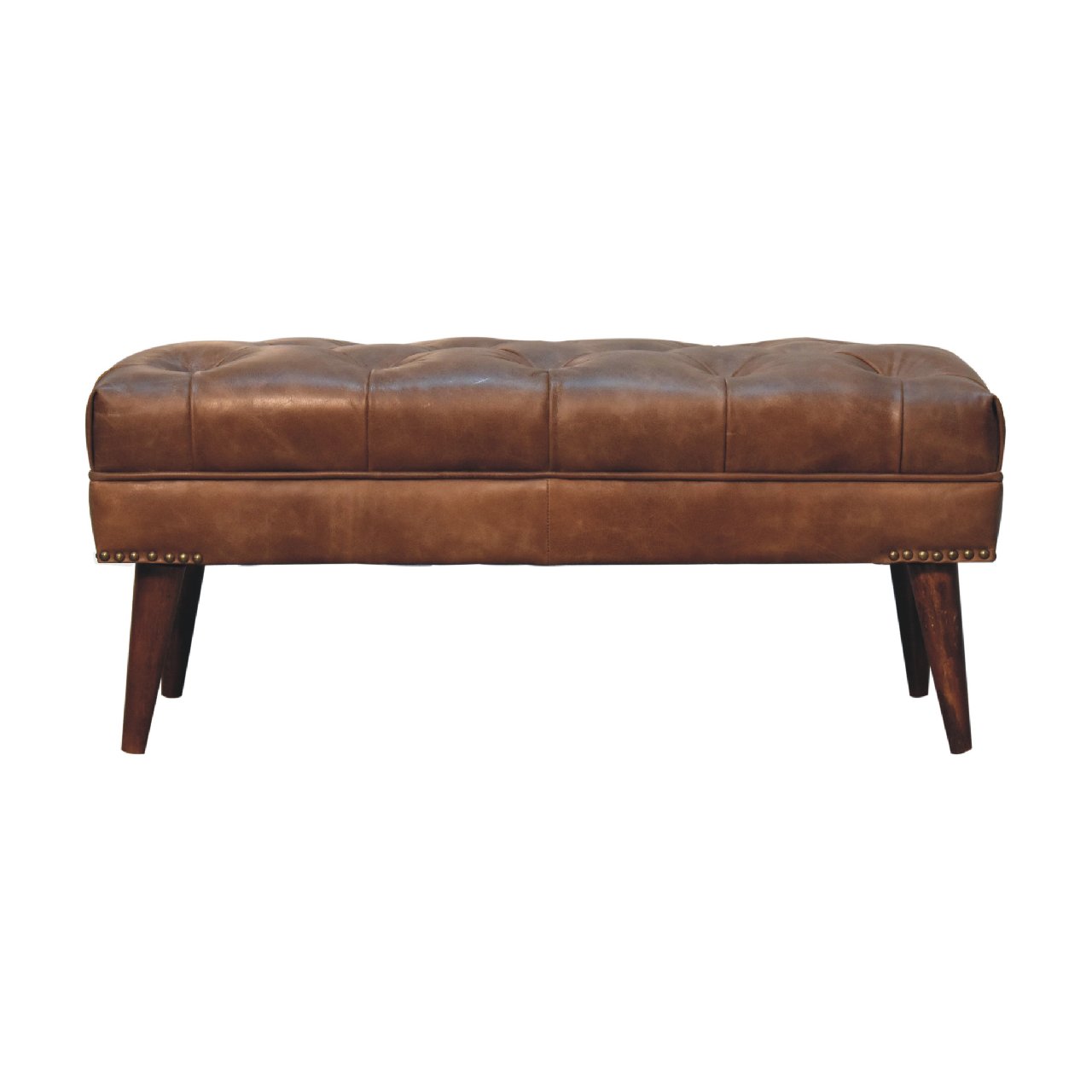Solid Wood Harbour Leather Upholstered Bench, Dark Brown