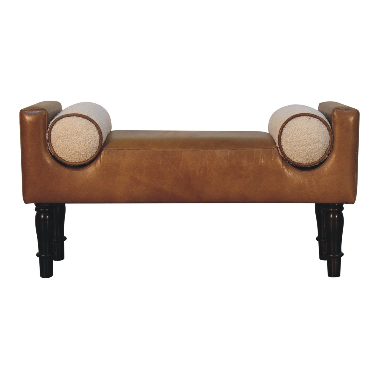 Solid Wood Chester Buffalo Bench, Upholstered, Beige and Tan Brown