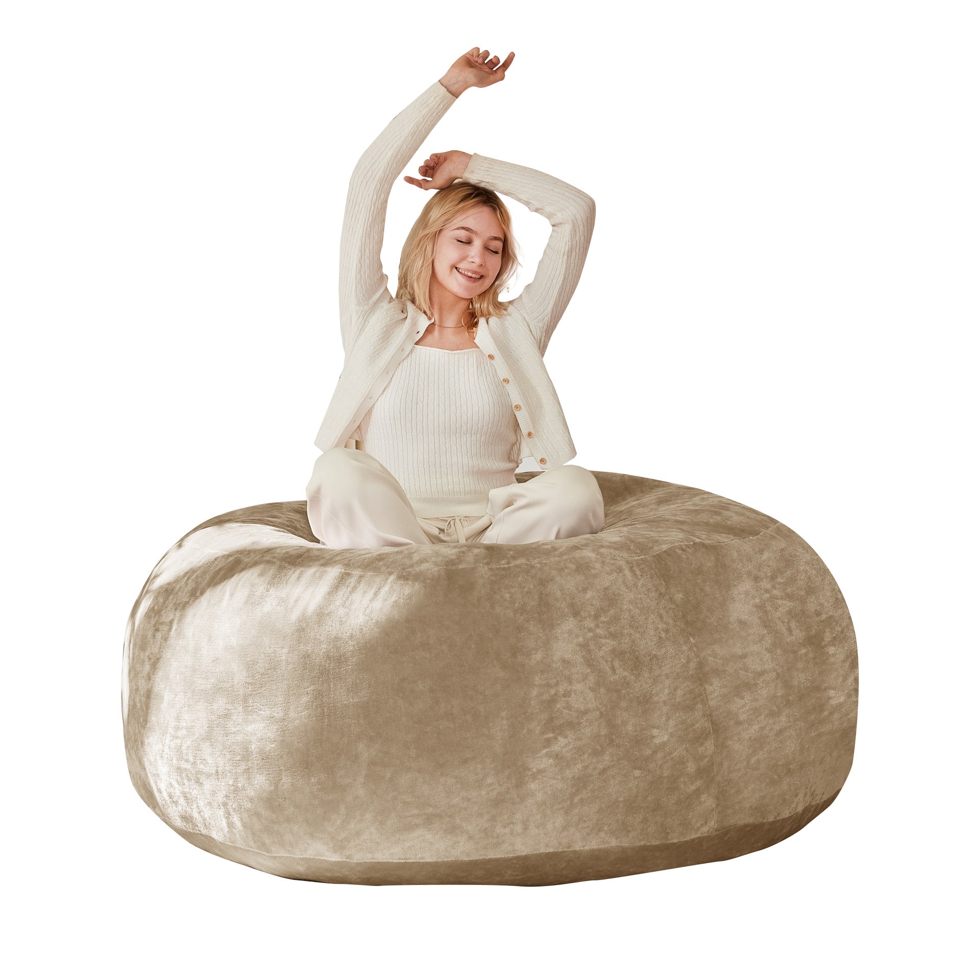 5FT bean bag chair, memory foam filling, adult and teen bean bag chair, soft sofa with removable flannel cover, round sofa for living room, bedroom, college dorm.