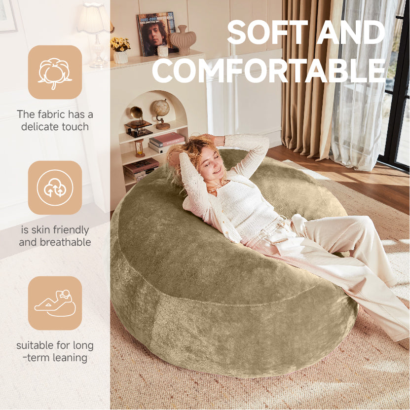 5FT bean bag chair, memory foam filling, adult and teen bean bag chair, soft sofa with removable flannel cover, round sofa for living room, bedroom, college dorm.