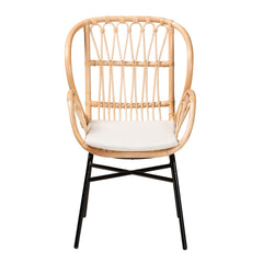 Modern Bohemian Natural Brown Rattan and Black Metal Chair