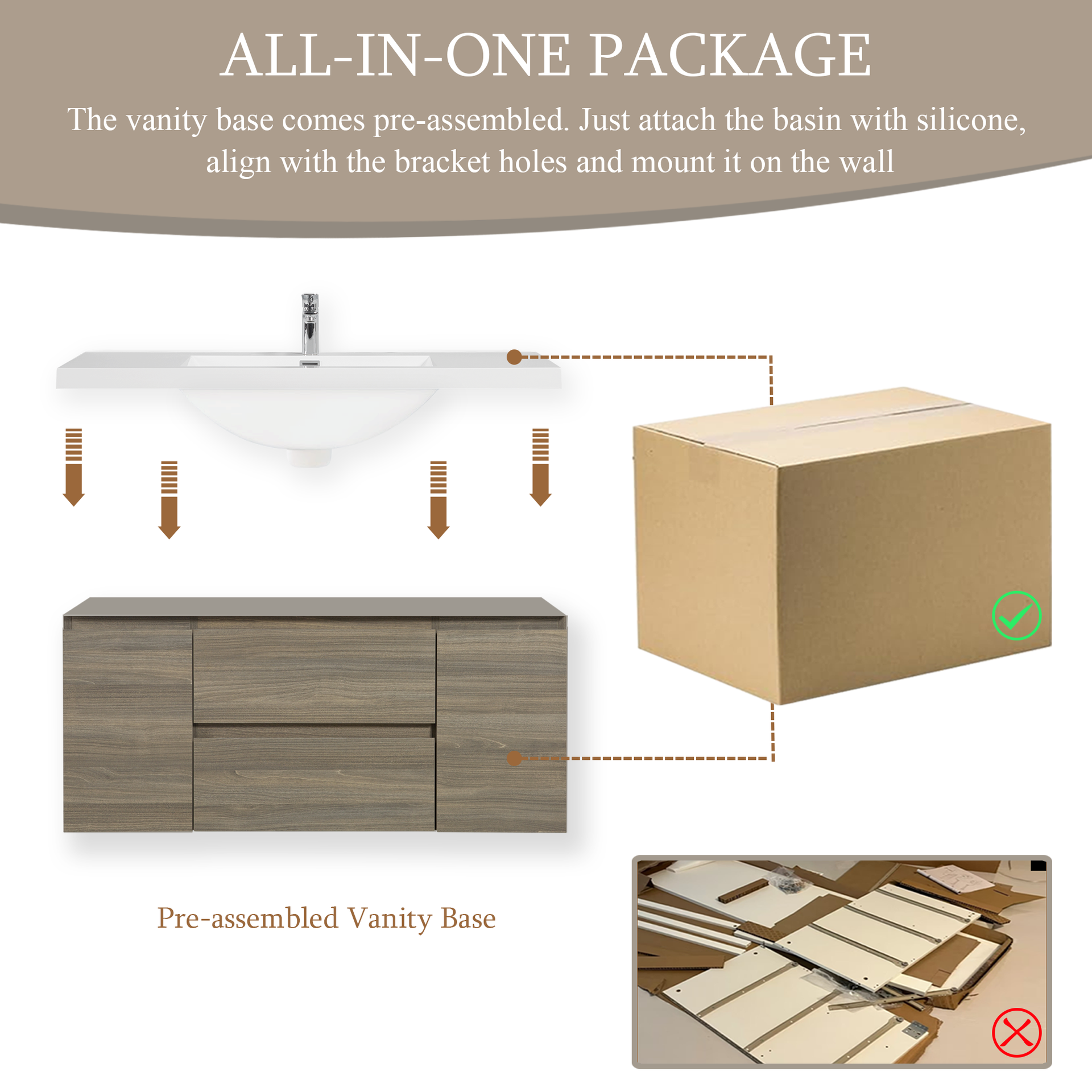 48" Floating Bathroom Vanity with Sink, Wall-Mounted Storage Cabinet with Solid Surface Top Basin and Soft Close Drawers Fully Assembled, Ash Grey 24V11-48AG-W1920P385489