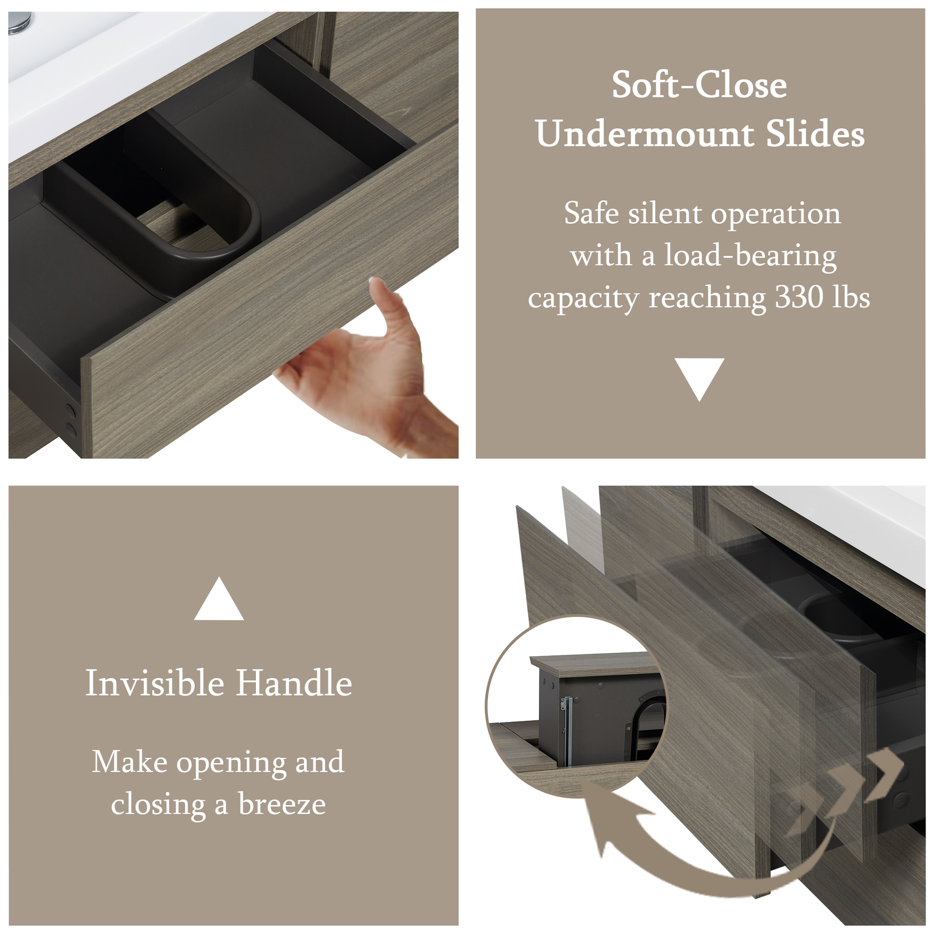 48" Floating Bathroom Vanity with Sink, Wall-Mounted Storage Cabinet with Solid Surface Top Basin and Soft Close Drawers Fully Assembled, Ash Grey 24V11-48AG-W1920P385489
