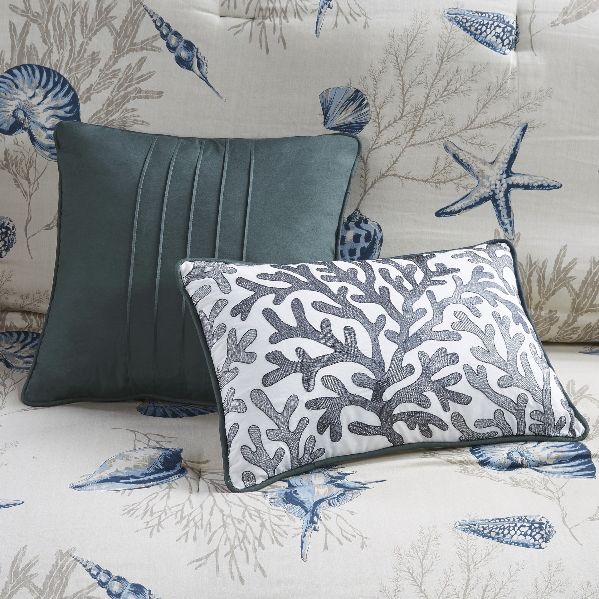 7 Piece Cotton Sateen Comforter Set Blue Queen