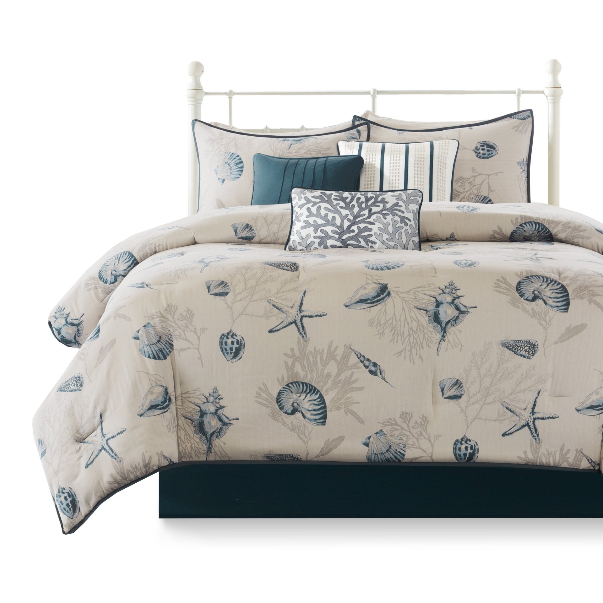 7 Piece Cotton Sateen Comforter Set Blue Queen