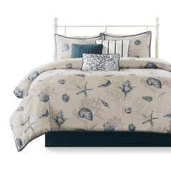 7 Piece Cotton Sateen Comforter Set Blue Queen