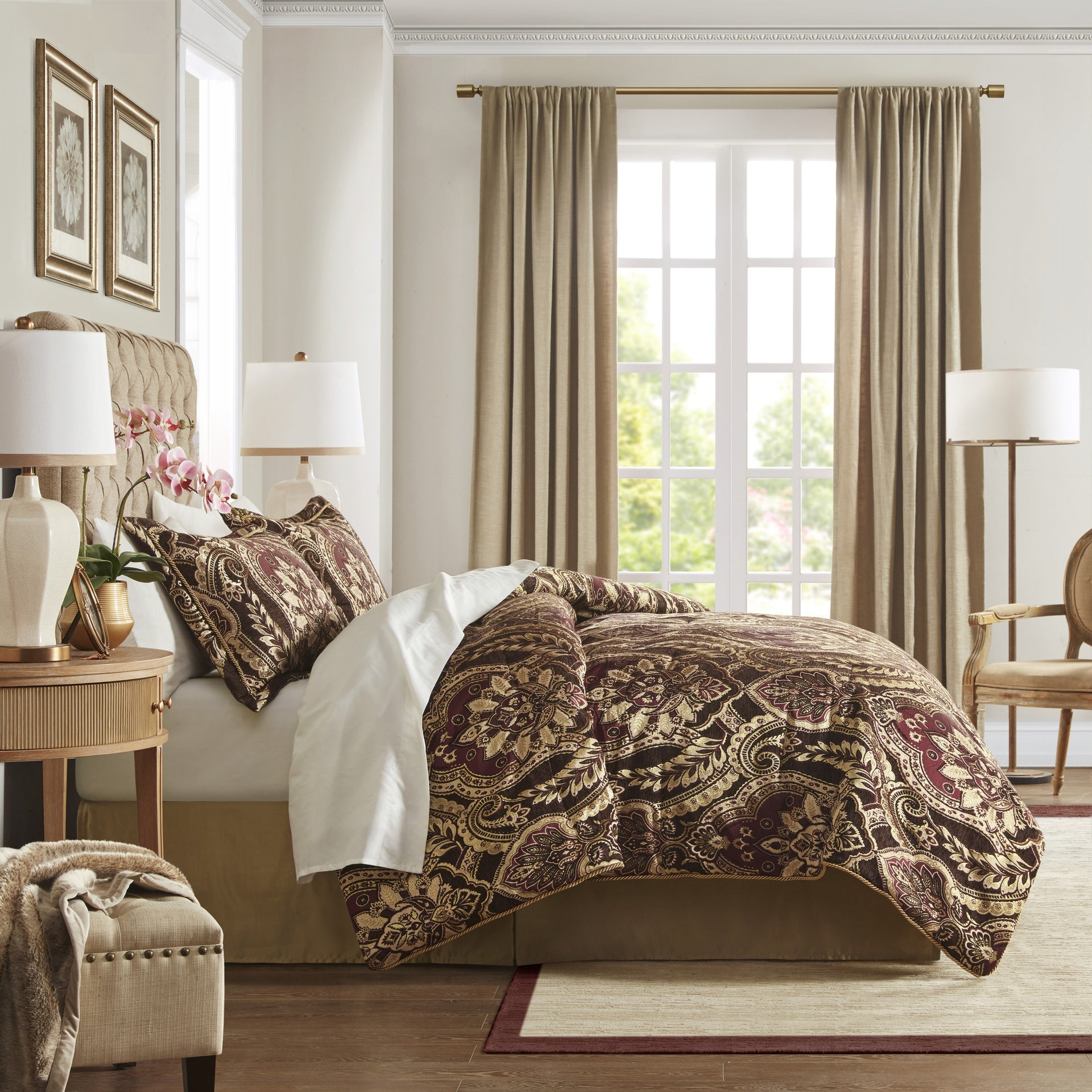 4 Piece Comforter Set Burgundy King