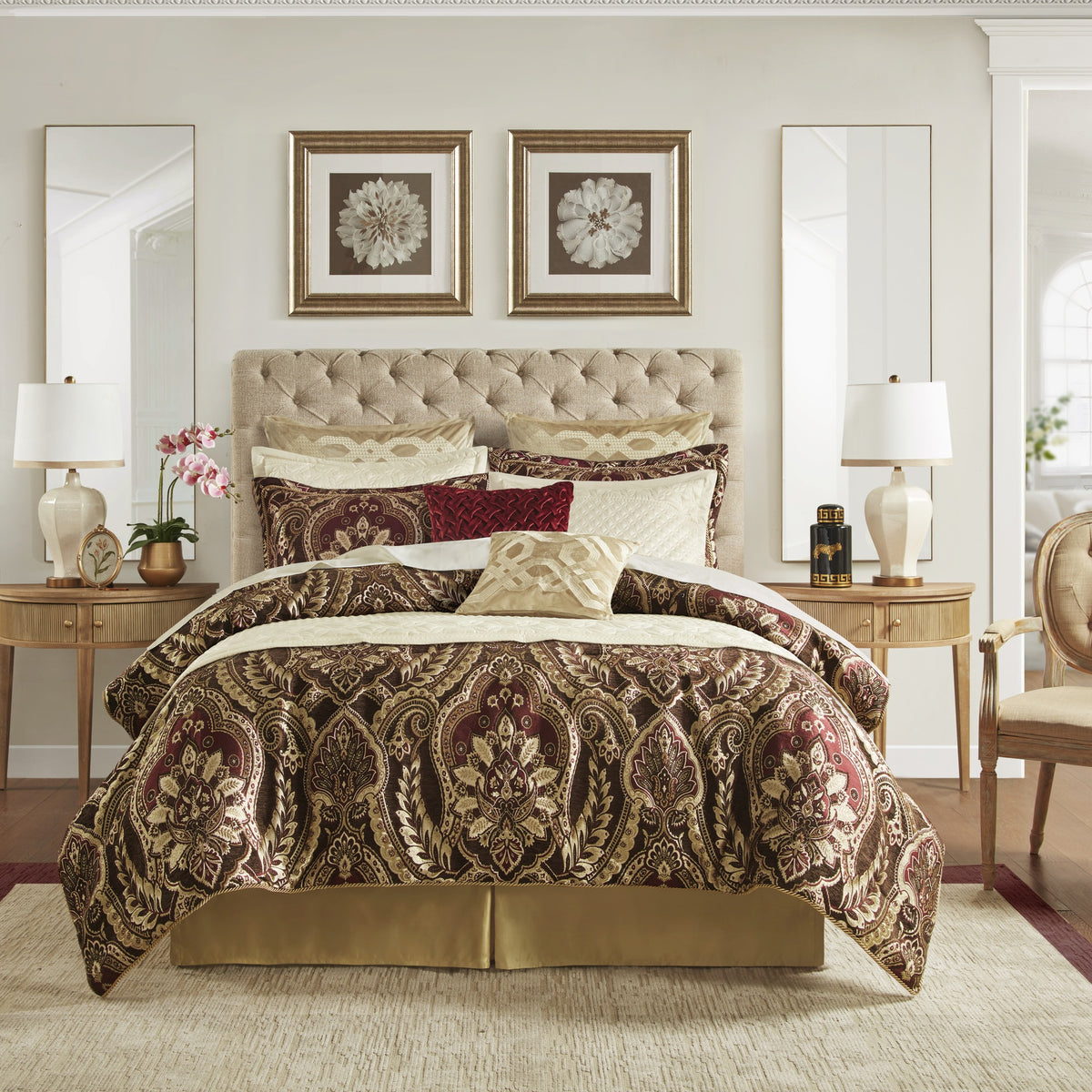 4 Piece Comforter Set Burgundy Queen