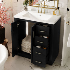 30'' Bathroom Vanity with Ceramic Sink Combo, Solid Wood Frame Bathroom Storage Cabinet, Freestanding Vanity Set with 3 Drawers& Soft Closing Doors