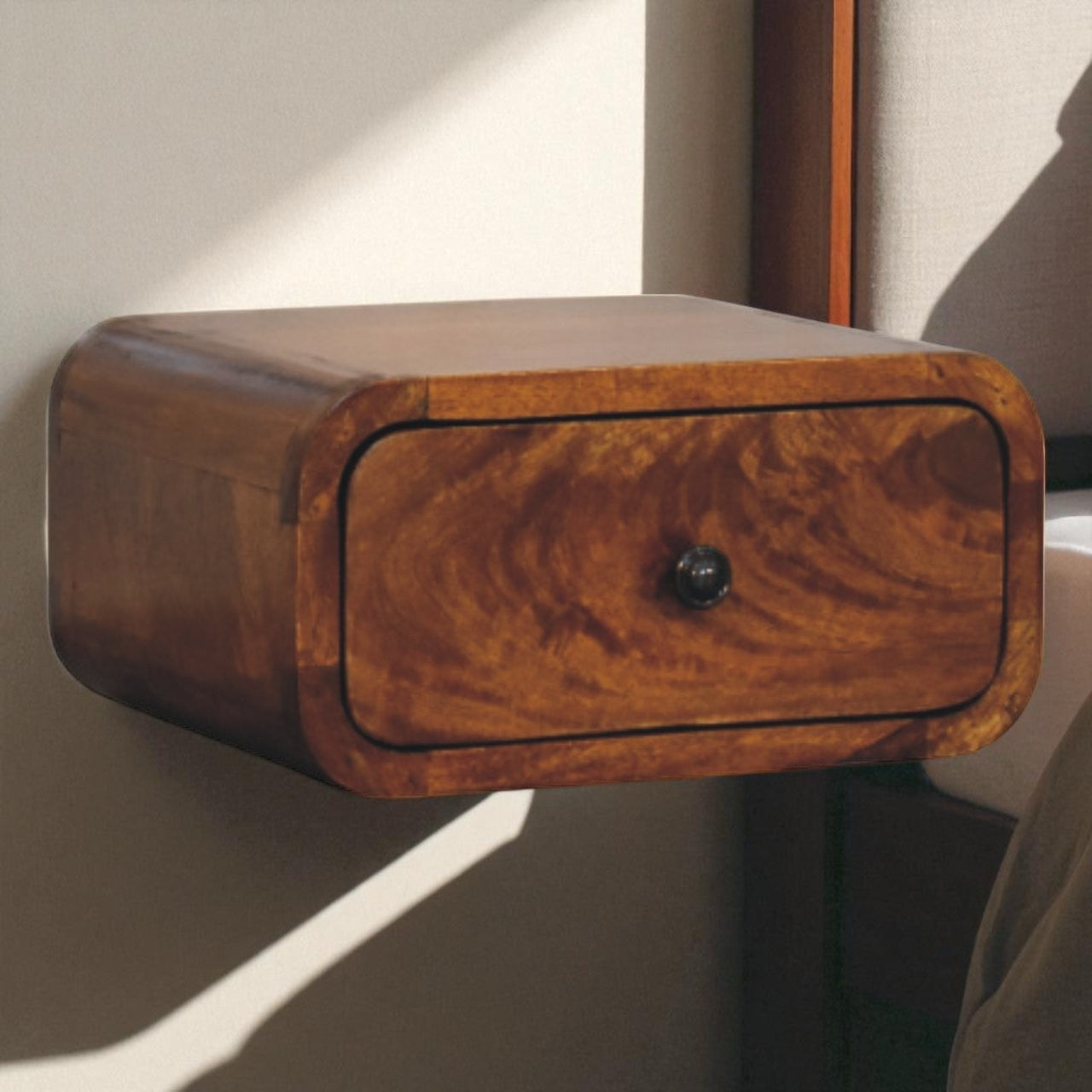 Solid Wood Avora Mini Wall-Mounted Chestnut Nightstand, 1-Drawer, Brown