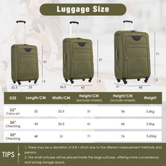 Softside Luggage Expandable 3 Piece Set Suitcase with Duffel Bag Upright Spinner Softshell Lightweight Luggage Travel Set-22/26/30 IN