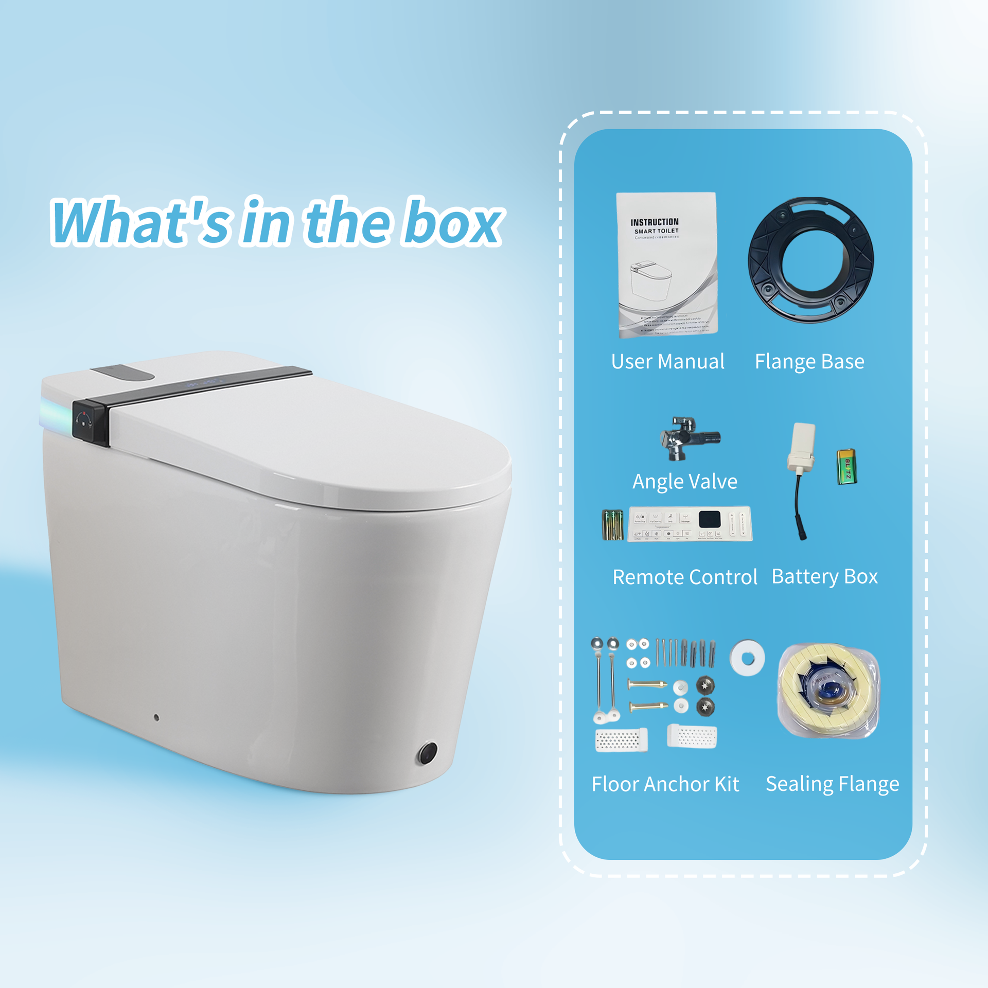 Smart Toilet with Bidet Seat Built-in,Auto Open/Close Seat, Foot Sensor, LED Display,Night Light, Warm Water & Dryer,Revolving lamp,Side Knob With Multiple Controls