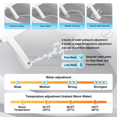 Smart Bidet Toilet Seat with Side Knob Adjustable Heated Seat with Water Temperature and Pressure Adjustment Portable Bidet,Auto open/close,Night Light, Only Seat