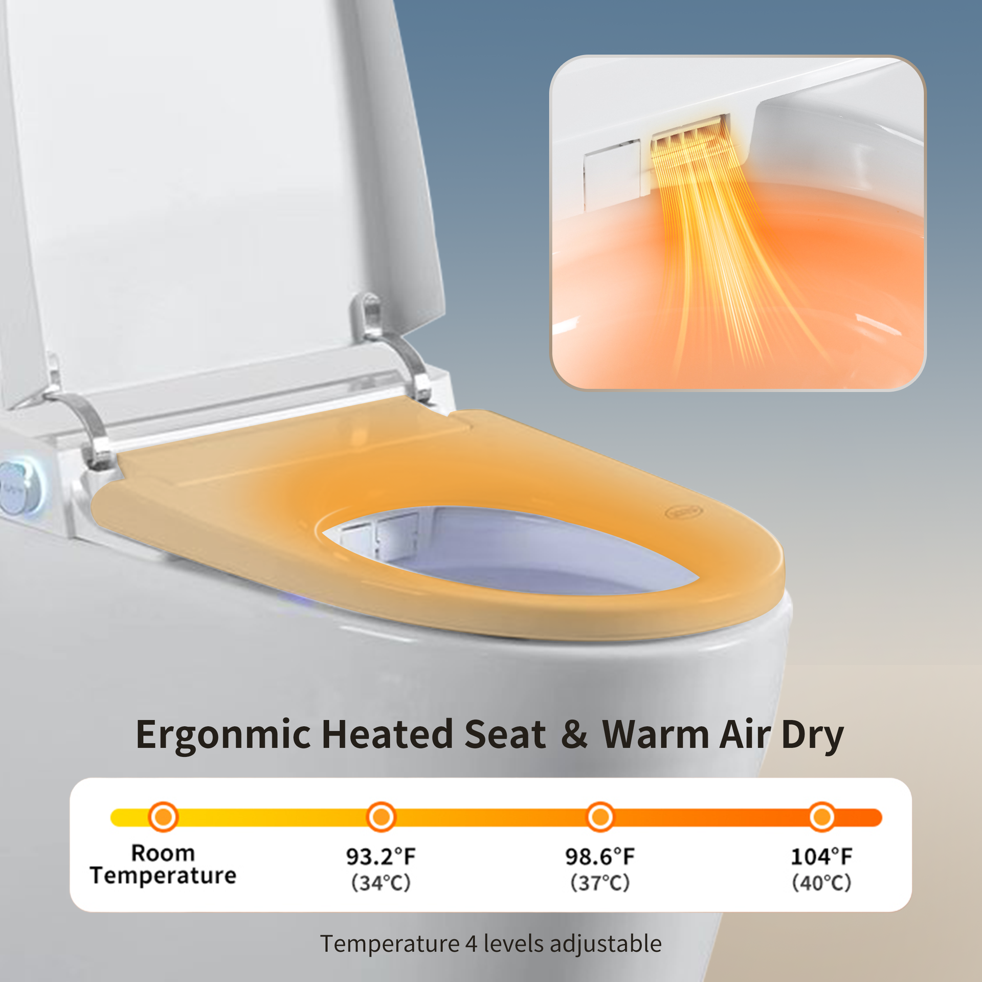 Tankless Smart Toilet With Bidet Built In, One-piece Bidet Toilet Seat, Auto Flush,Heated Seat, Warm Water and Dry, Adjustable Temp,Remote Control Side Know