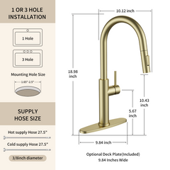 Kitchen Faucet with Pull Down Sprayer Brushed Gold
