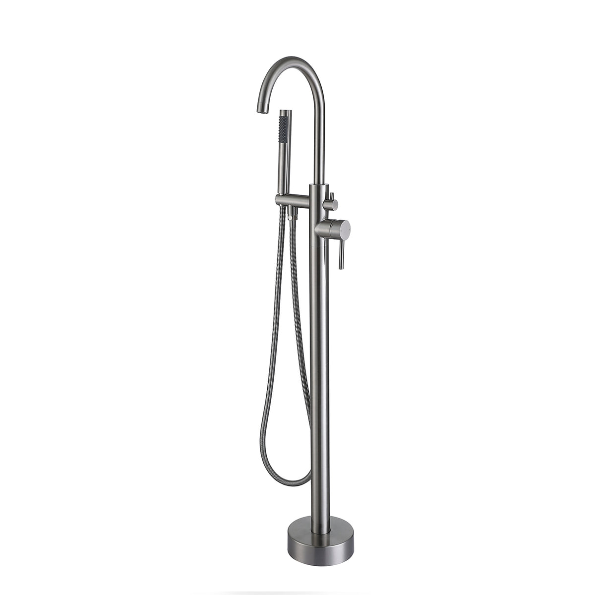 Brushed Nickel Freestanding Tub Filler Floor Mounted Bathtub Faucet with High Flow, Swivel Spout & Handheld Shower Head