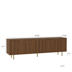 Wood Modern TV Stand Fluted 68" t, Entertainment Center with Storage Doors, TV Console Media Cabinet,  for 55+ Inch TV, Living Room