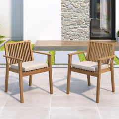 Patio Dining Chair Set of 2 - Sturdy Acacia Wood, Comfortable Waterproof Seating, 400 lbs Capacity, Brown Color Frame