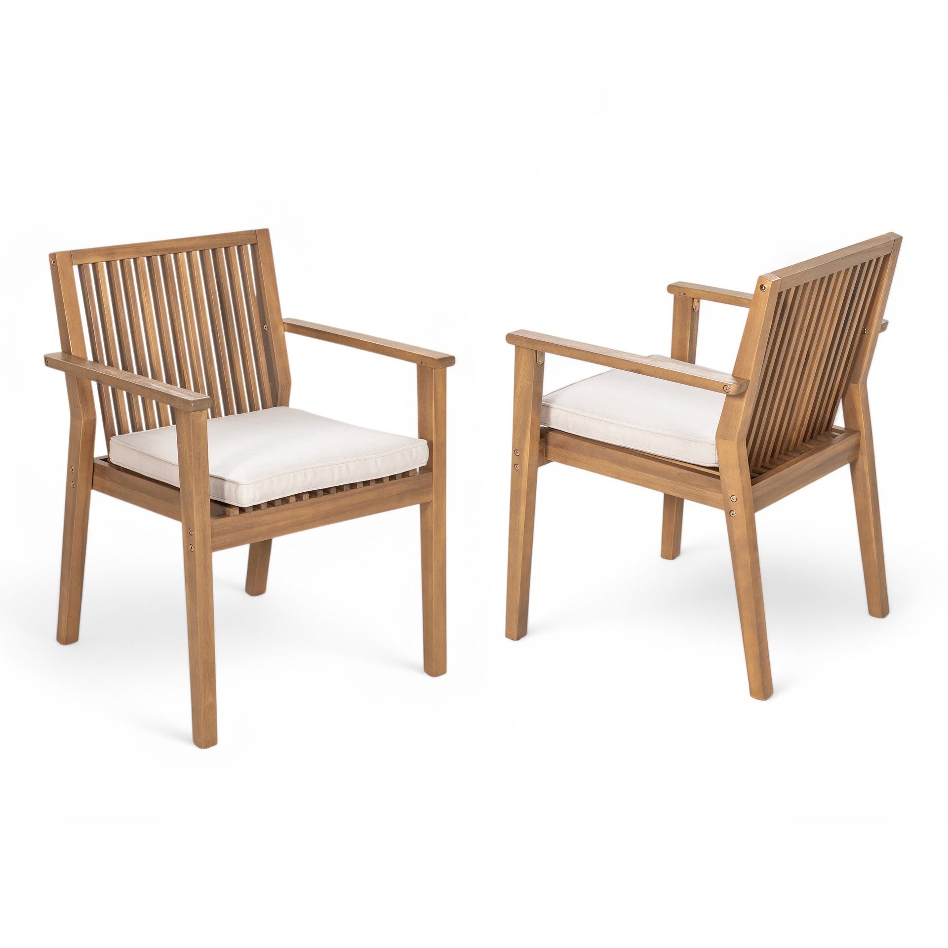 Patio Dining Chair Set of 2 - Sturdy Acacia Wood, Comfortable Waterproof Seating, 400 lbs Capacity, Brown Color Frame