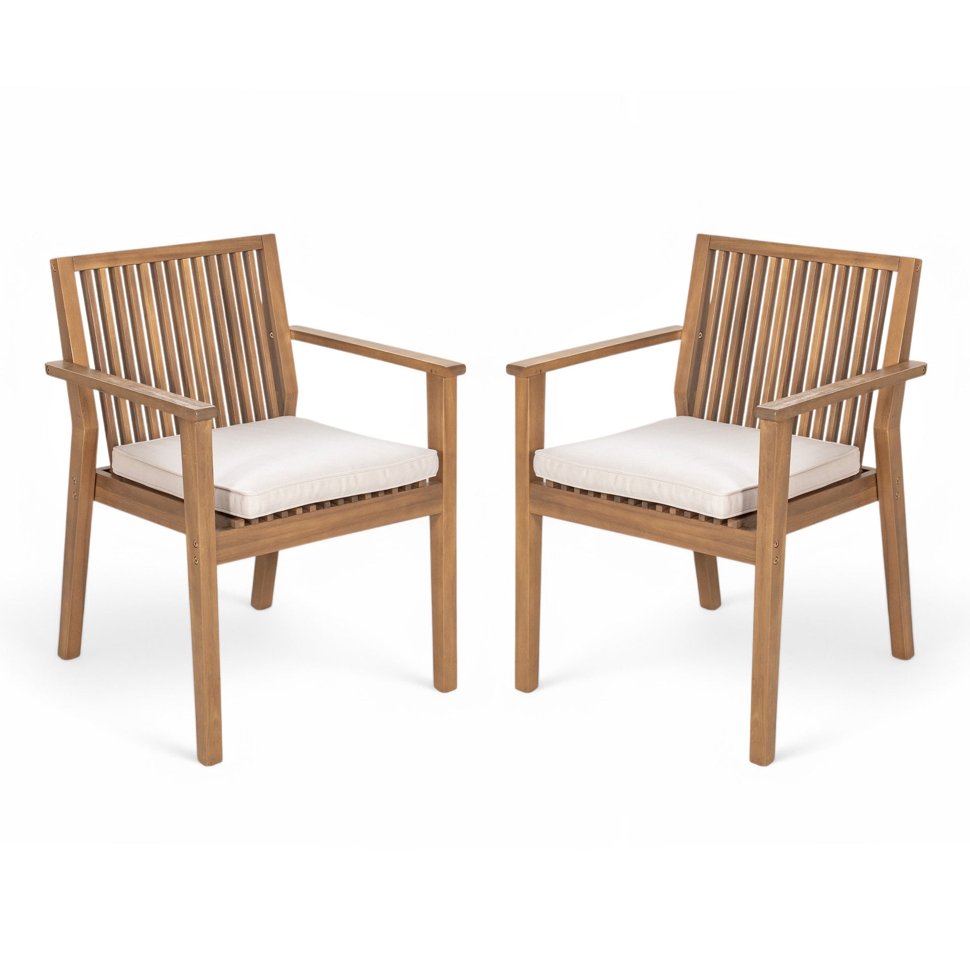 Patio Dining Chair Set of 2 - Sturdy Acacia Wood, Comfortable Waterproof Seating, 400 lbs Capacity, Brown Color Frame