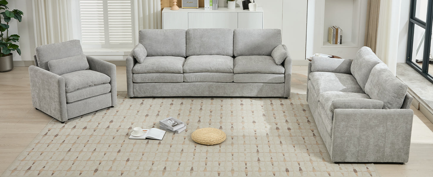 Cozy Upholstered Sofa Set Oversized Comfy Cloud Sofa Double Cushion Sofa Group Plush Cushion Sofa Couch for Living Room, Light Grey
