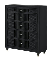 Contemporary 1pc Tall Chest Black Velvet Upholstery Textured Look Luxurious Feel Velvet Drawer Fronts Crystal-style Knobs